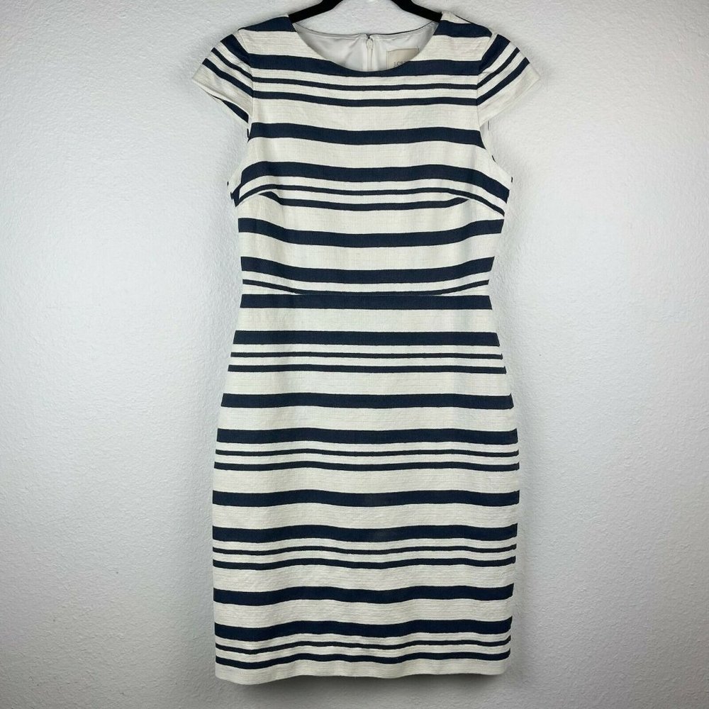 J.CREW Suiting Dress Womens Size 4 Sheath Striped Cap Sleeve Vented Tweed White